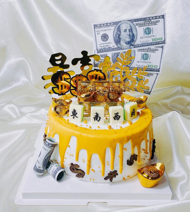 麻將 金元寶 財庫 發大財 蛋糕 客製化 生日蛋糕 甜點 8吋面交 - 蛋糕/甜點 - 新鮮食材 金色