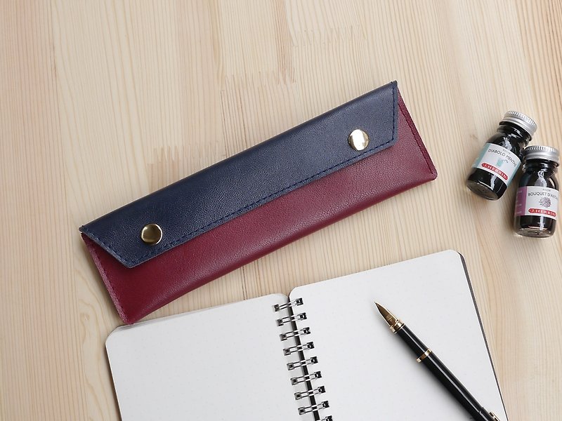 Red simple leather pencil bag - Pencil Cases - Genuine Leather Red