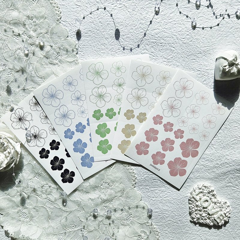 Round Stamp Flower Paper Sticker (5 Colors) - 貼紙 - 紙 白色