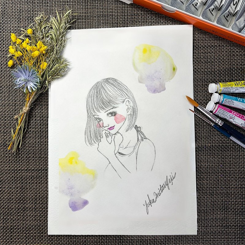 Original hand-drawn illustration #07 Watercolor and pencil drawing Flamed yellow - Illustration, Painting & Calligraphy - Paper Yellow
