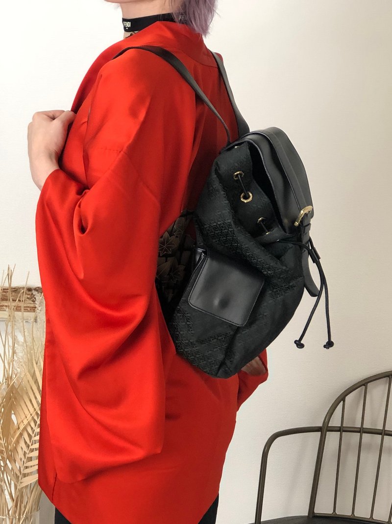 【 日本直送　名牌中古包 】LOEWE ロエベ 総柄 バックパック グリーン ブラック ジャガード レザー リュック vintage ヴィンテージ si4hbw - 後背包/背包/書包 - 棉．麻 綠色