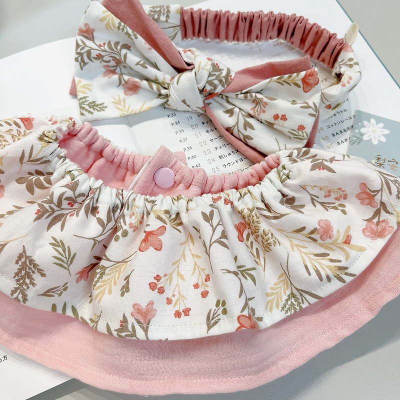Classical British country flower full-month gift box, handmade bib, baby headband, baby gift, full-month gift - Baby Gift Sets - Cotton & Hemp 
