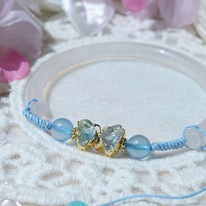 [Blue Flashing Scales] Hand-woven half bracelet with Stone, aquamarine, Stone and chalcedony - สร้อยข้อมือ - หยก สีน้ำเงิน