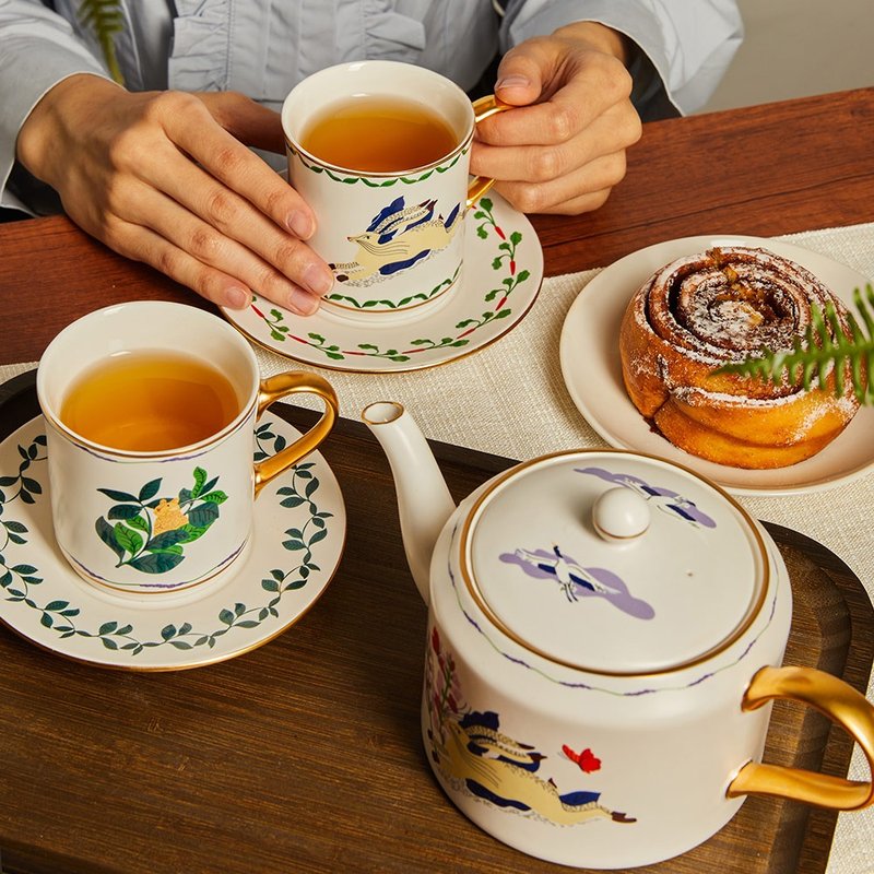 [Qian Tangxuan x Agathe Singer] Magic Garden-Hoshino Tea Set/One Pot and Two Cups/ - Teapots & Teacups - Porcelain White