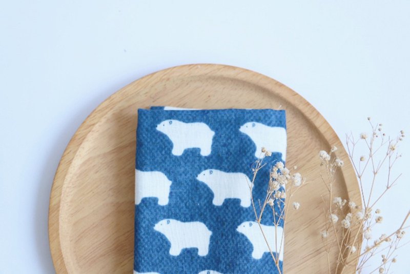 Dark blue polar bear towel/handkerchief - Scarves - Cotton & Hemp Blue