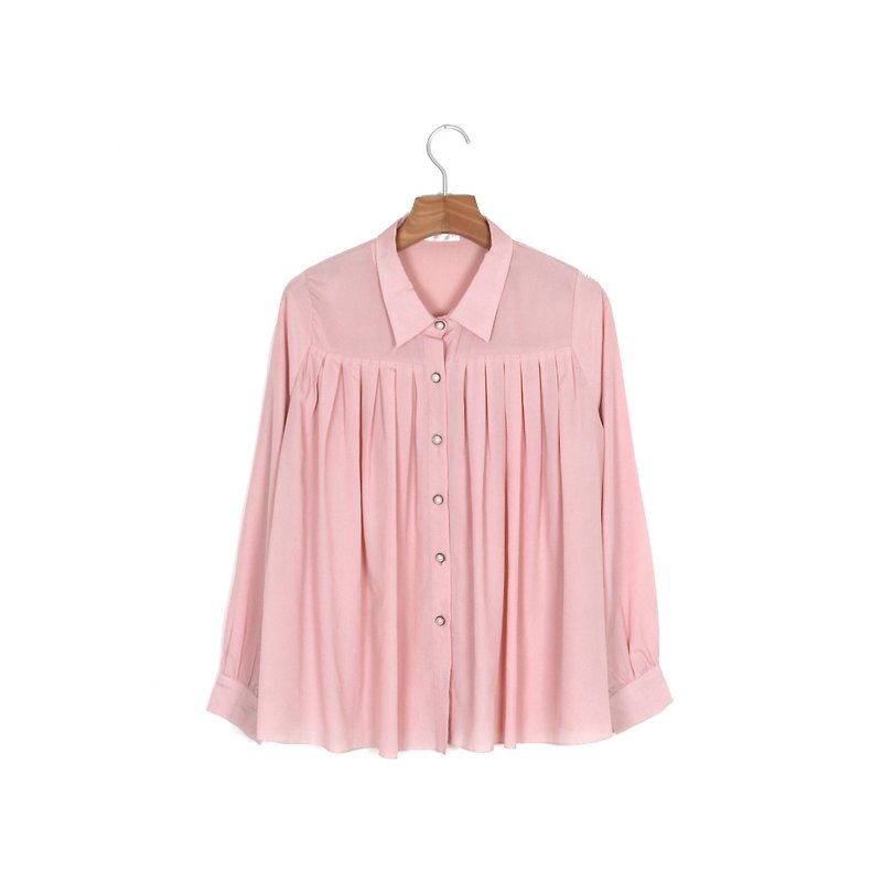 [Egg plant ancient] cherry color halo pleated pure color ancient shirt - Women's Shirts - Polyester Pink