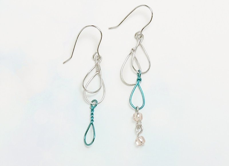 String of water droplets asymmetric ear hook / ear clip - Earrings & Clip-ons - Sterling Silver Multicolor