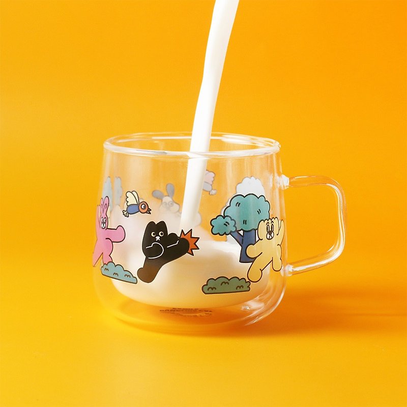 GOODGLAS × Dumpling Cat FAMILY-Three Dumpling Cat KUNG FU double handle cup - แก้ว - แก้ว สีใส