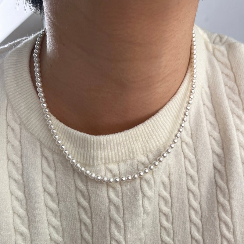 4mm mini shell pearl single circle necklace clavicle chain gift - Necklaces - Pearl White