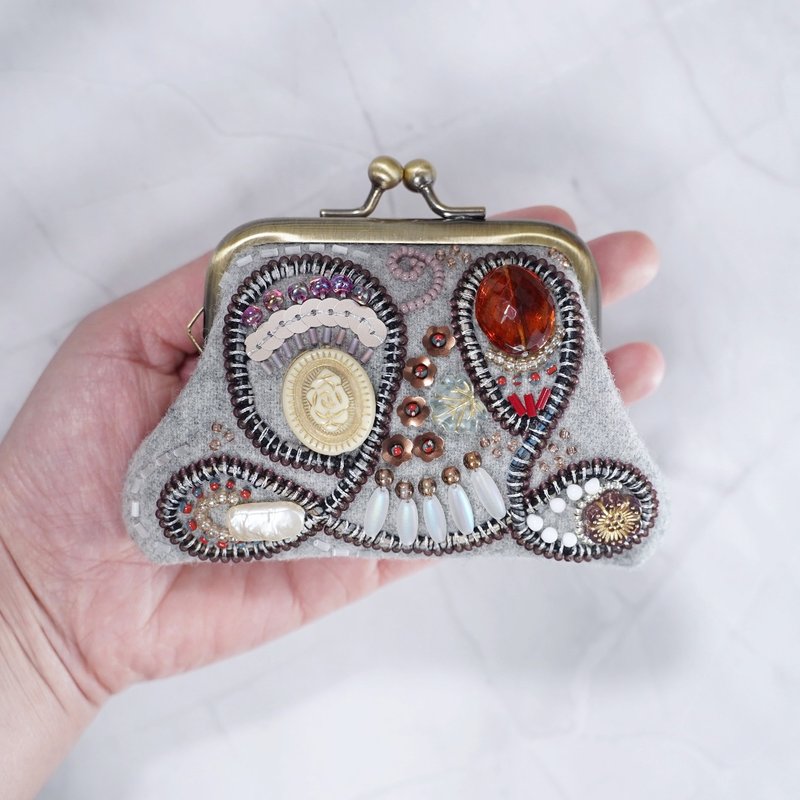 Elegant Handmade Coin Purse No.15 – Gray, Sparkly & Unique. Perfect Gift - Toiletry Bags & Pouches - Cotton & Hemp Brown