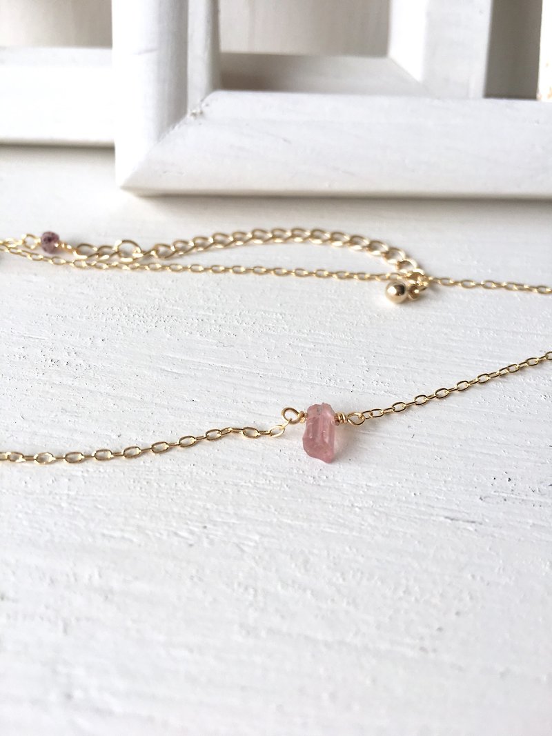 Pink Tourmaline Gold Brass Necklace