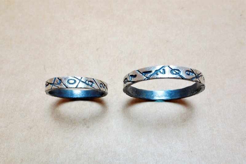 Engraving service for a sterling silver digital code ring for 1,400 yuan - Couples' Rings - Silver Silver