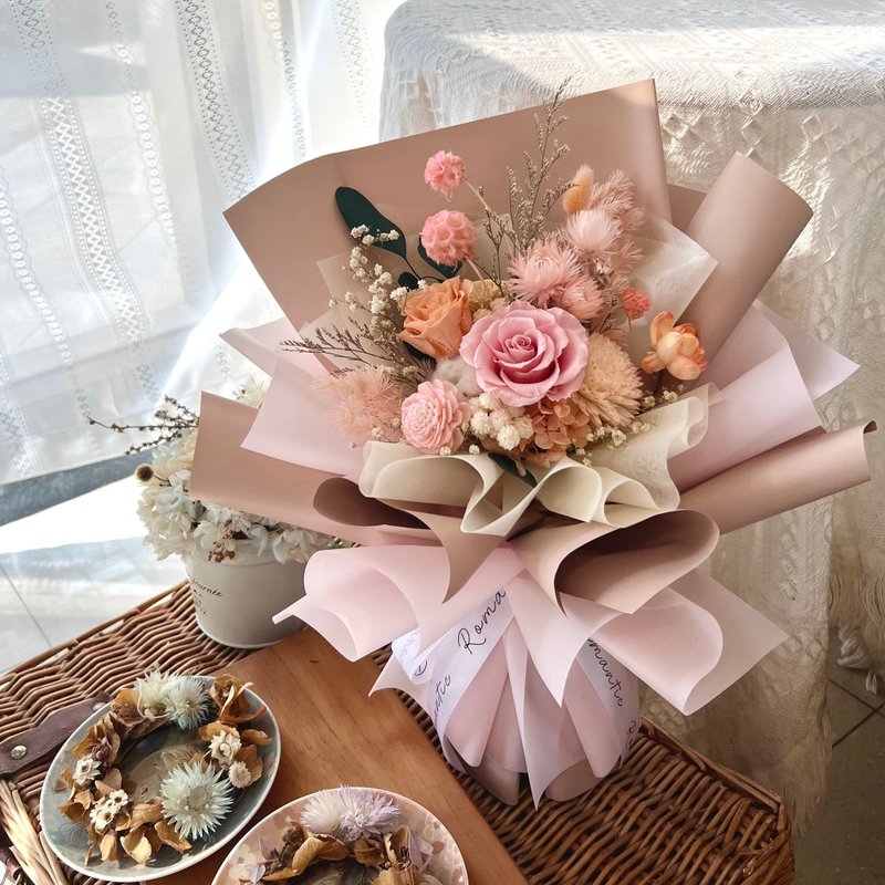 Peach pink dry bouquet Valentine's Day bouquet - Dried Flowers & Bouquets - Plants & Flowers Pink