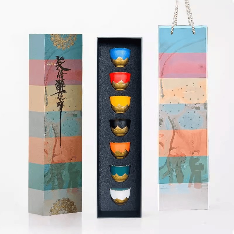 Dunhuang Seven Feelings Drunken Lotus Cup Teacup Set Creative Gift Box - ถ้วย - ดินเผา 