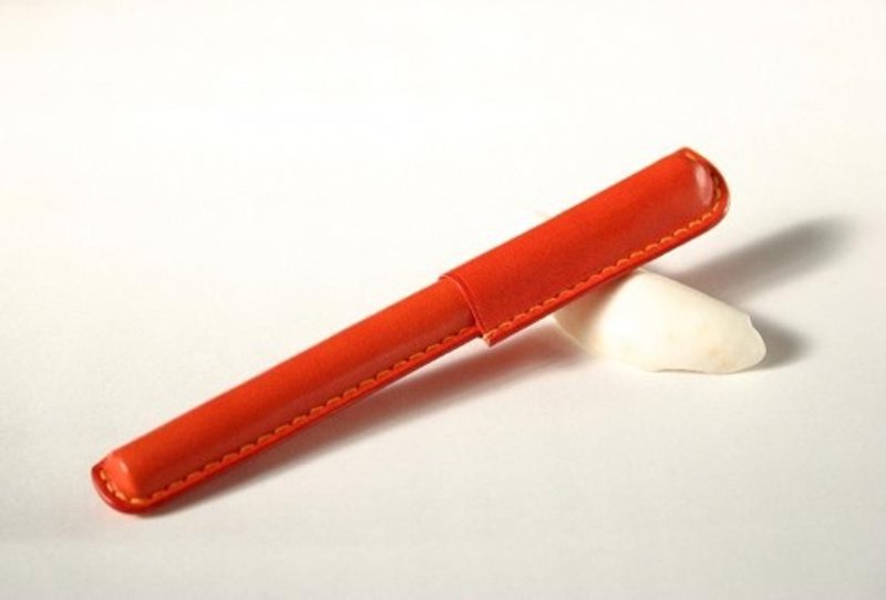 Orange leather pen - กล่องดินสอ/ถุงดินสอ - หนังแท้ สีส้ม