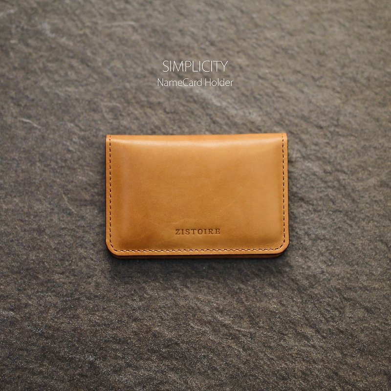 [SIMPLICITY] ZiBAG-027 / NameCard Holder / minimalist business card holder / yellow brown (clouds brushed) │Tan (oil side: blue) - Card Holders & Cases - Genuine Leather 