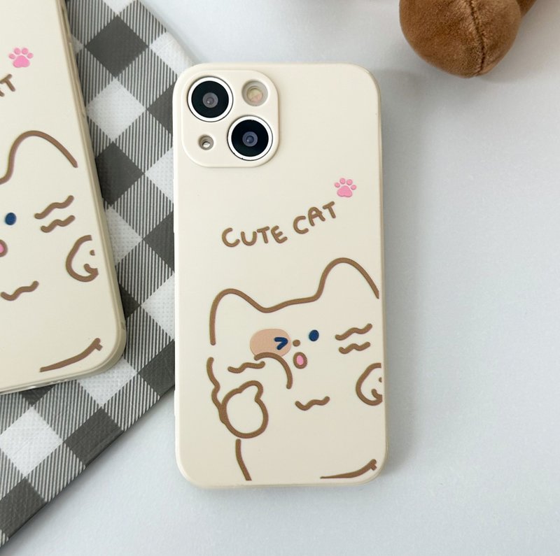 Cute cat beige Mobile phone case Silicone Protective Case - 手機殼/手機套 - 矽膠 咖啡色