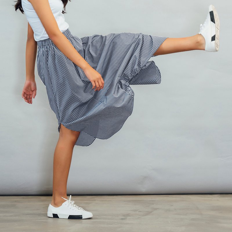 Classic New Color Returns-Striped Pants and Skirts Elastic Skirts- Popular Picks - กระโปรง - ผ้าฝ้าย/ผ้าลินิน สีน้ำเงิน