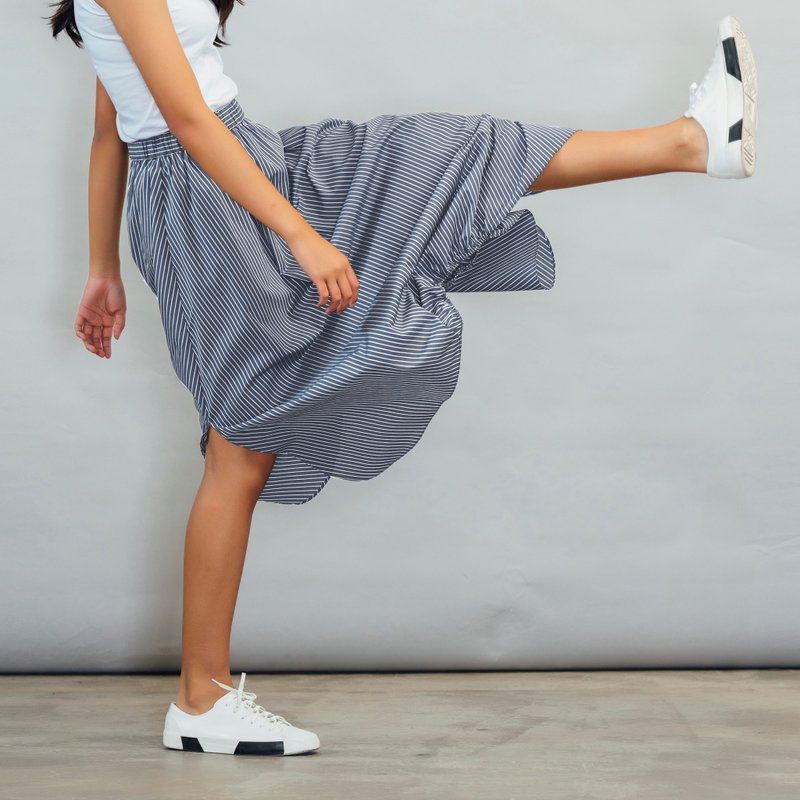 Classic New Color Returns-Striped Pants and Skirts Elastic Skirts- Popular Picks - กระโปรง - ผ้าฝ้าย/ผ้าลินิน สีน้ำเงิน