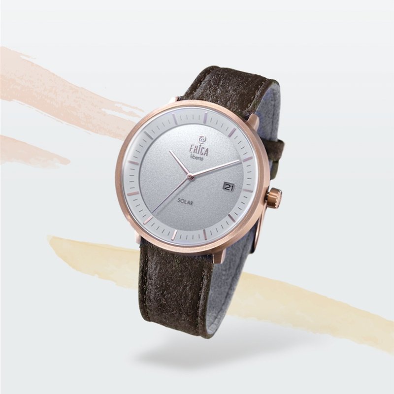 不鏽鋼 男錶/中性錶 多色 - ERICA LIBERT'E太陽能鳳梨皮帶腕錶-復古棕(單錶1入組)