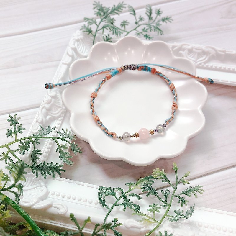 ::Love and Hope Braided Bracelet:: Adjustable/ Stone/ Labradorite/ Wax Line/ Crystal - Bracelets - Other Materials Pink