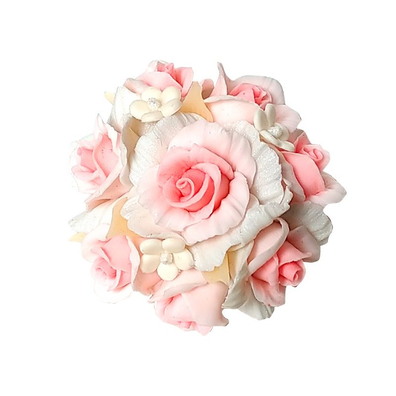 Happy Flower Group-Pink Roses and Orange Leaves ATO22 Clay Creative Ornaments - ของวางตกแต่ง - ดินเหนียว 