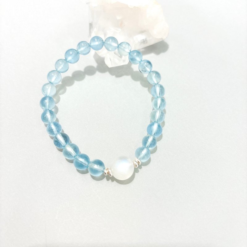 Ops Aquamarine silver bracelet -海水藍寶/月光石/放鬆療癒/銀 - 手鍊/手環 - 寶石 藍色