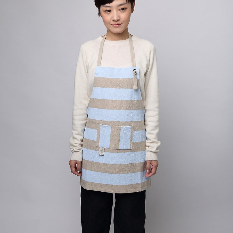 Jane reduce fingerprints cotton Linen apron, children aqua blue version - ผ้ากันเปื้อน - ผ้าฝ้าย/ผ้าลินิน สีน้ำเงิน