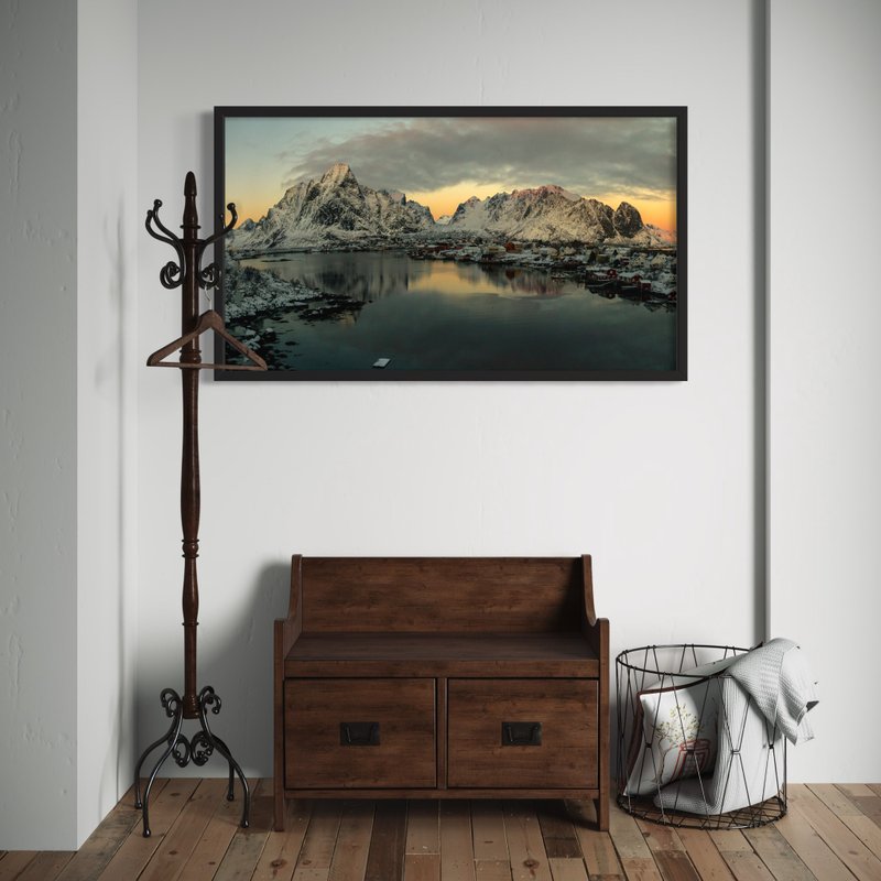 Mountain forest hanging painting - Reina Island, Norway - โปสเตอร์ - ไม้ สีดำ