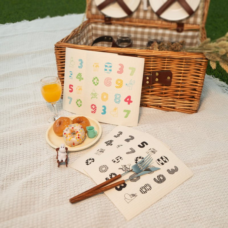 【Pinkoi x Moomin x SOU・SOU】Natural EcoFriendly DishCloth 2pcs PlayingWithNumbers - Other - Eco-Friendly Materials White