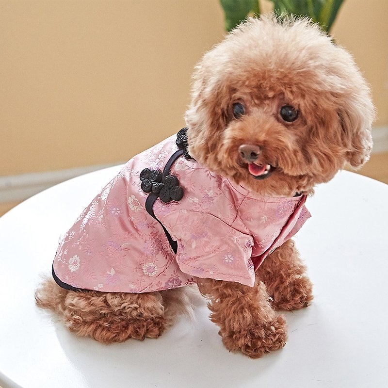 Pet clothes cheongsam classic Chinese style (pink) - ชุดสัตว์เลี้ยง - ผ้าฝ้าย/ผ้าลินิน สึชมพู