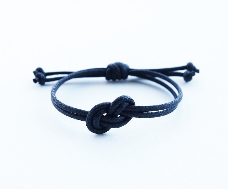 Infinity bracelet , waxed cotton cord bracelet in black - Bracelets - Other Materials Black