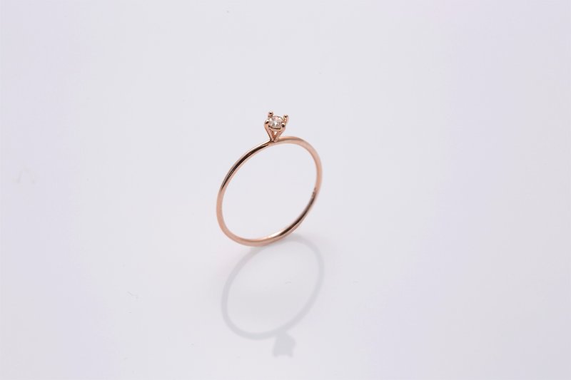 Frankness Original | 14K Pure Rose Gold Simple Four-claw Real Diamond Ring - แหวนทั่วไป - โลหะ สีทอง