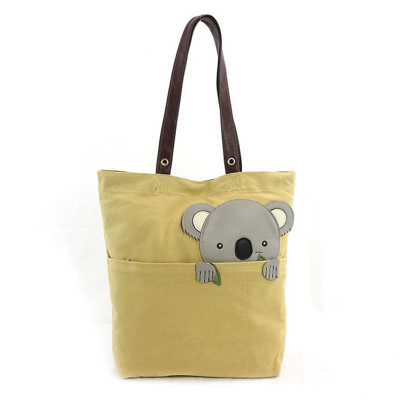 Sleepyville Critters - Peeking Koala Tote Bag in Canvas Material - กระเป๋าแมสเซนเจอร์ - ผ้าฝ้าย/ผ้าลินิน สีกากี