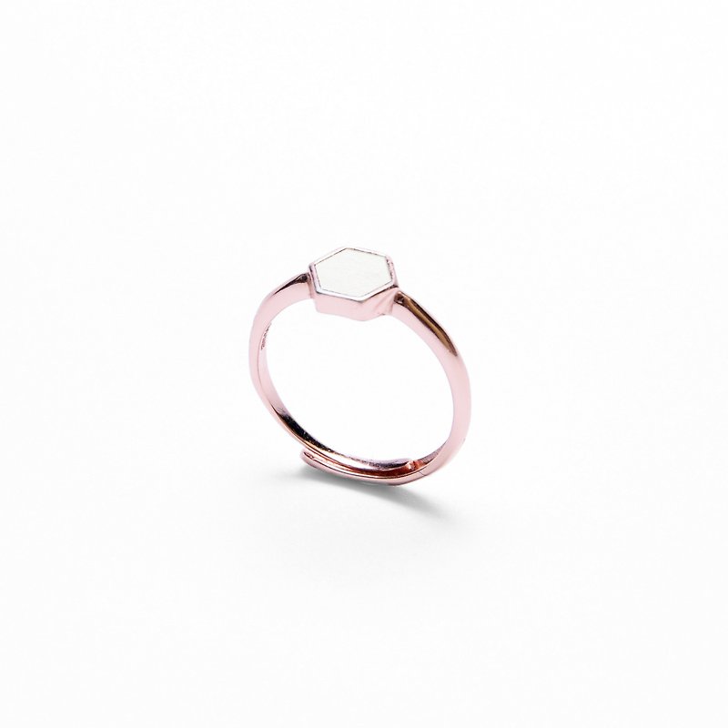 白水泥六角形銀指環/戒指(玫瑰金) | 幾何系列 - 戒指 - 水泥 白色