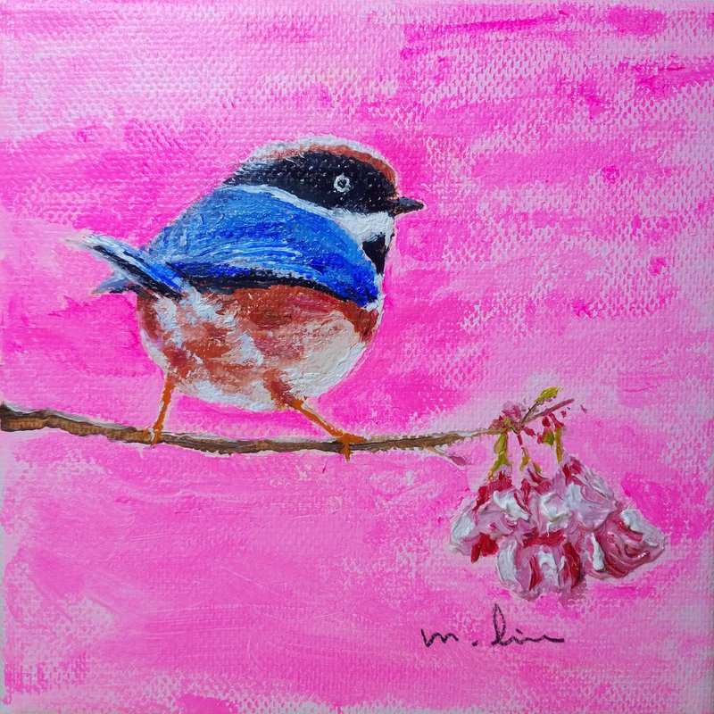 The robin looking back at dusk, original oil painting, unique - ของวางตกแต่ง - ผ้าฝ้าย/ผ้าลินิน 