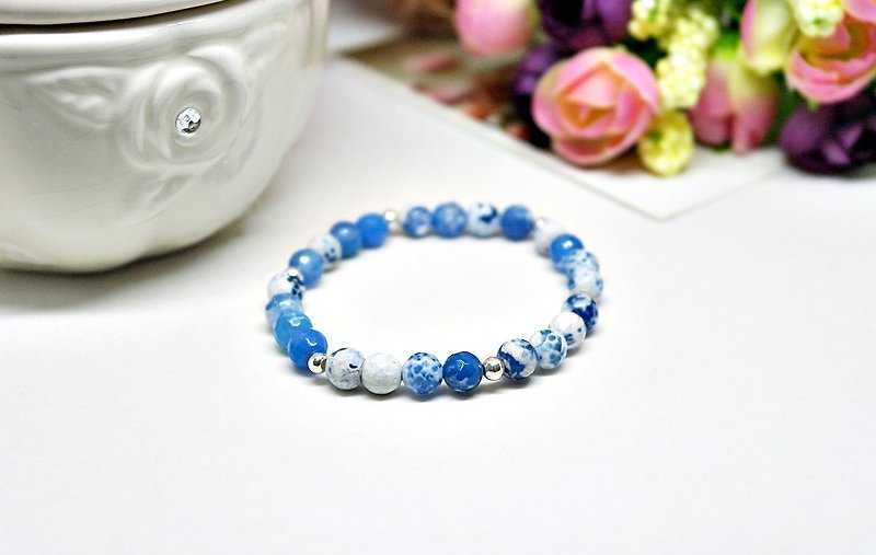 VS painted beads Silver beads - blue - - สร้อยข้อมือ - เครื่องเพชรพลอย สีน้ำเงิน