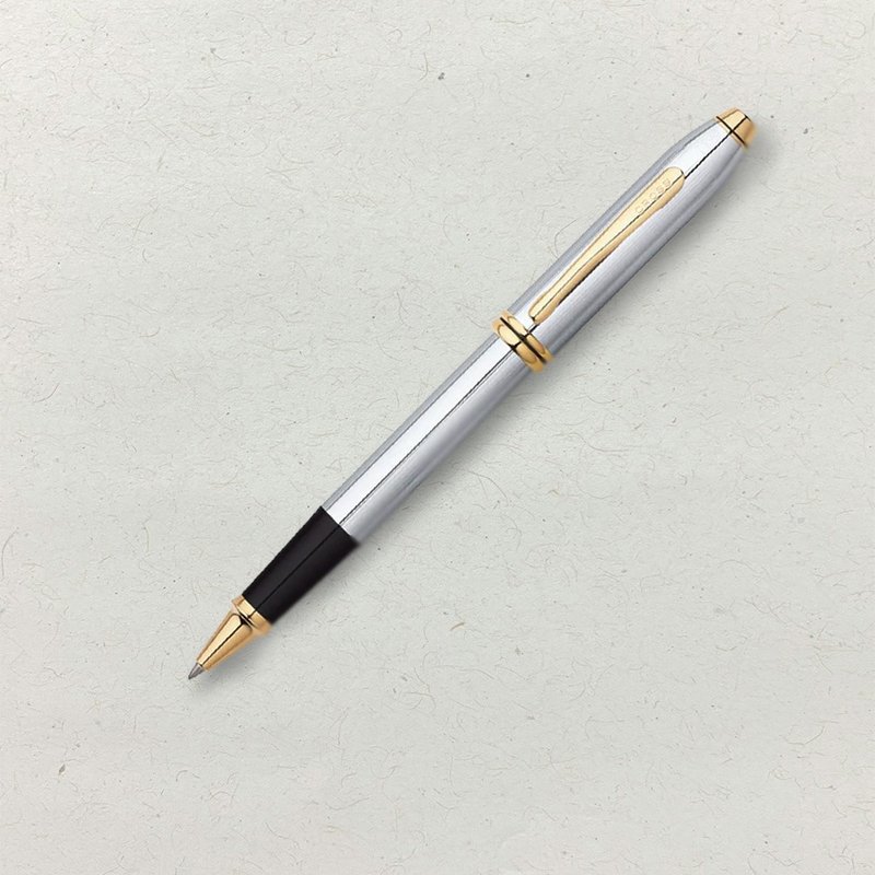 【CROSS】Taosheng gold chromium ballpoint pen free engraving (original genuine product) - ไส้ปากกาโรลเลอร์บอล - วัสดุอื่นๆ สีเงิน