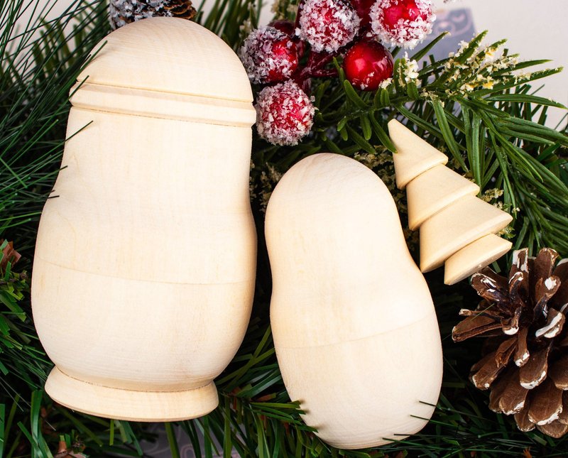 Blank nesting dolls 3,94'' (10cm), DIY Santa Claus, Snowman and Christmas tree - Wood, Bamboo & Paper - Wood 