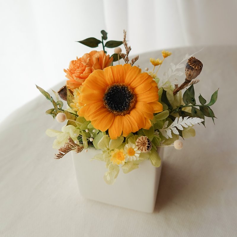 [Graduation Gift] Small Everlasting Sunflower Pot - Warm Orange - Dried Flowers & Bouquets - Plants & Flowers Yellow