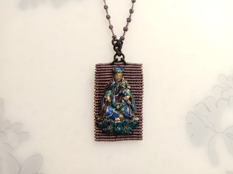 #SD-060 Guanyin enamel hand-knitted necklace - สร้อยคอ - วัตถุเคลือบ สีน้ำเงิน