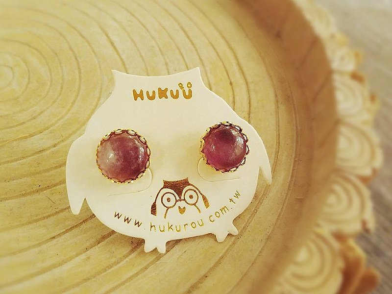 HUKUROU簡約天然石耳環-紫色貓眼石 - 耳環/耳夾 - 其他材質 多色