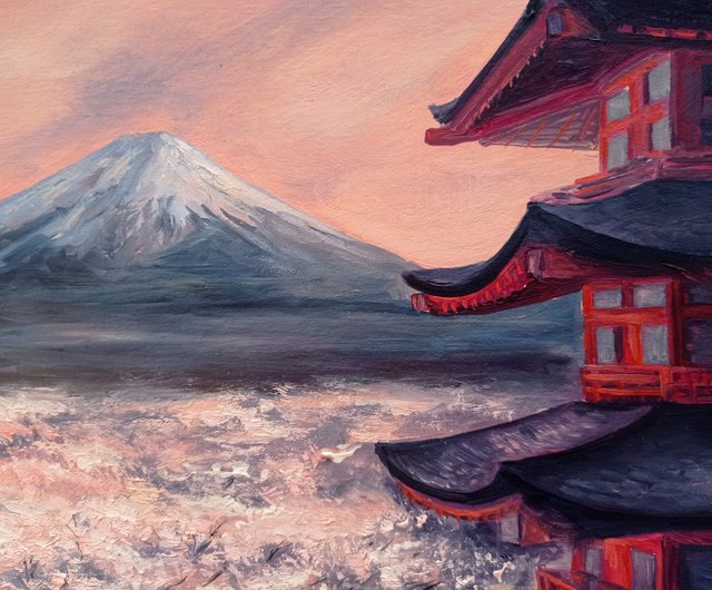 Mount Fuji Painting, Japanese Cherry, Original Painting, Blossom 