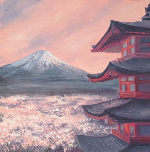 【いまを歴史にする AIアート】桜富士山日本20枚限定A4額●がんどうあつし制作 ○『桜と富士山』○がんどうあつし写真撮影・編集落款サイン入り