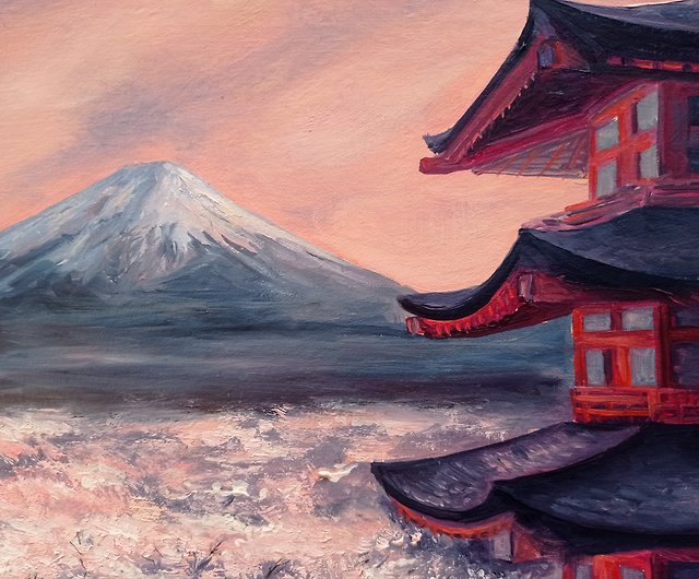 富士山絵画、日本の桜、オリジナル絵画、花桜富士山桜 - ショップ 