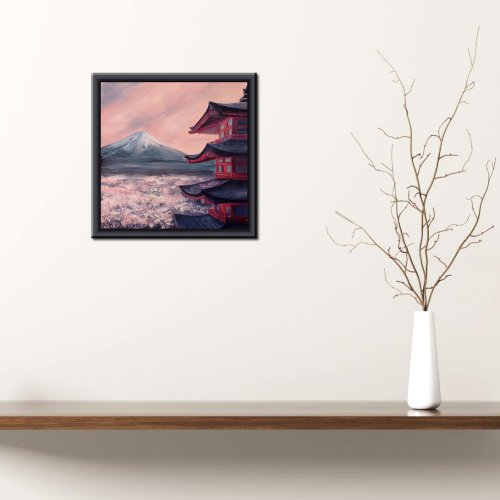 富士山絵画、日本の桜、オリジナル絵画、花桜富士山桜
