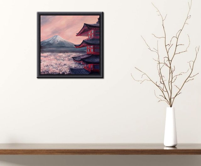 富士山絵画、日本の桜、オリジナル絵画、花桜富士山桜 - ショップ