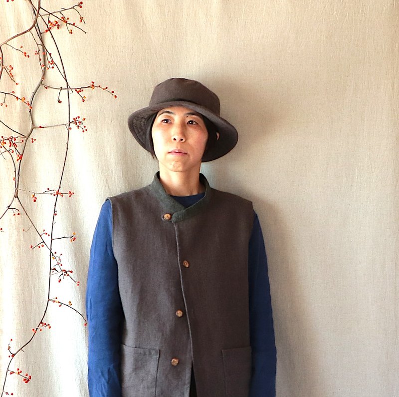 Linen blend cotton hat /grey - หมวก - ผ้าฝ้าย/ผ้าลินิน สีเทา