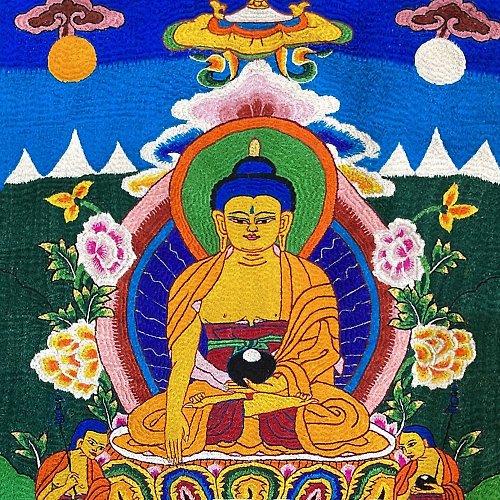 ブータンの釈迦牟尼仏の 3 つの刺繍スクロール タンカ - ショップ