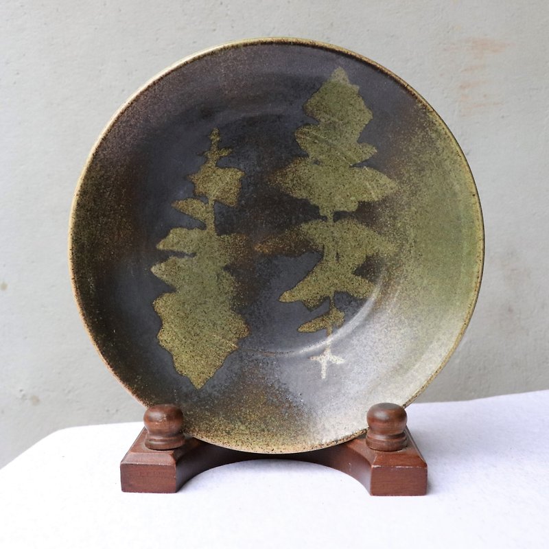 Sen bath leaf pattern plate - จานเล็ก - ดินเผา สีเขียว